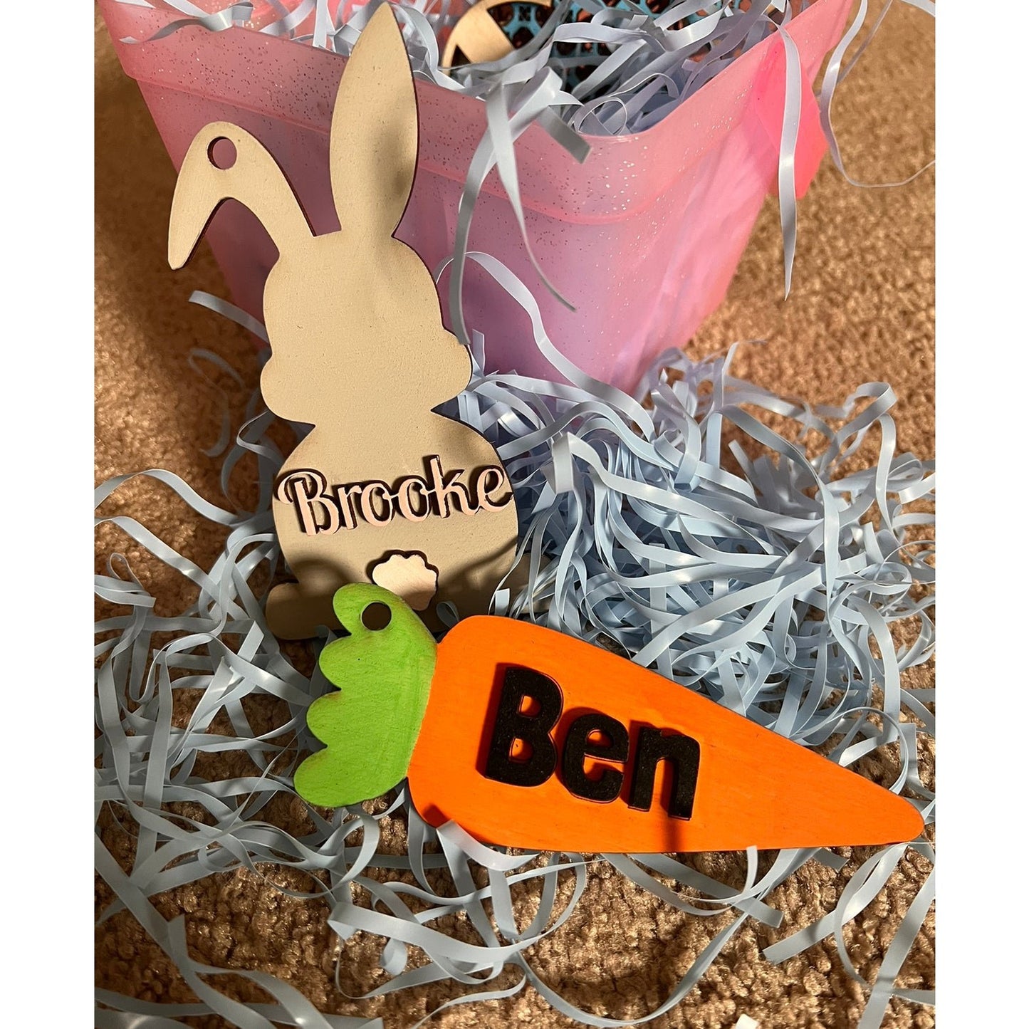 Personalized Bunny & Carrot Easter Basket Tag