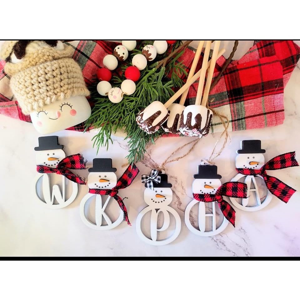 Initial Snowman Ornament