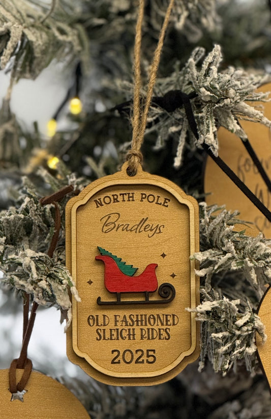 Personalized sleigh ride ornament