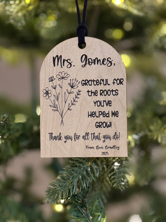Grateful teacher ornament